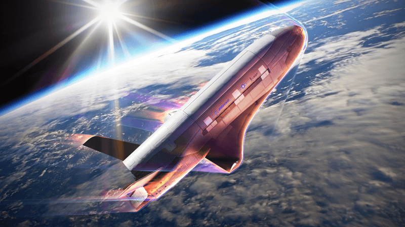 Artist rendering of the X-37B conducting an aerobraking maneuver using the drag of Earth’s atmosphere.