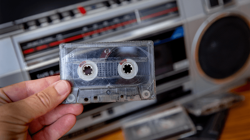 An unlabeled cassette tape.