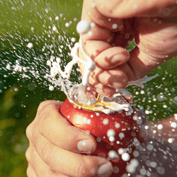 A can of coke fizzing upon opening.