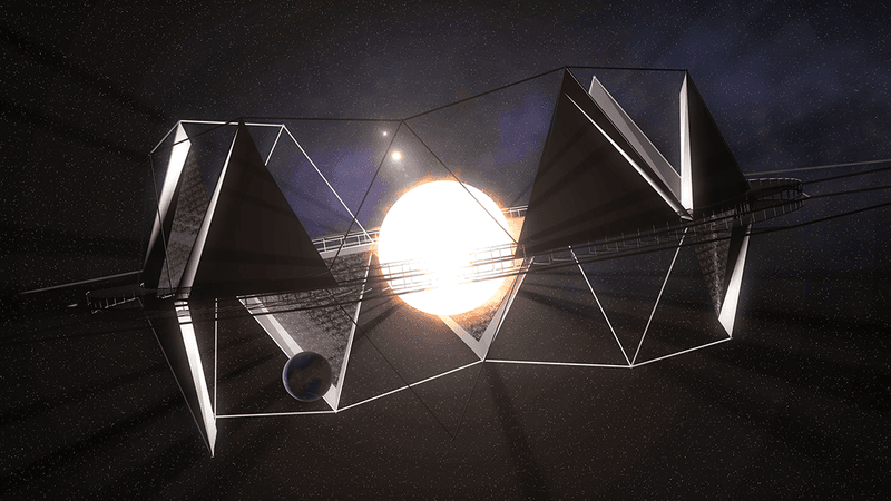 Illustration of a Dyson Sphere megastructure surrounding the Sun.