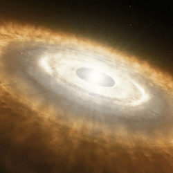 Artist’s impression of a young star surrounded by a protoplanetary disk. When nuclear fusion first ignited in our Sun’s central core, our Solar System may have looked very similar to this.