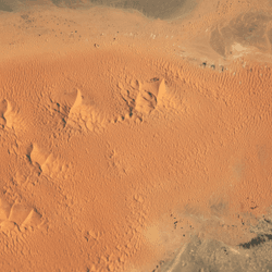 An aerial view of Erg Chebbi in southeastern Morocco, not far from the border with Algeria.