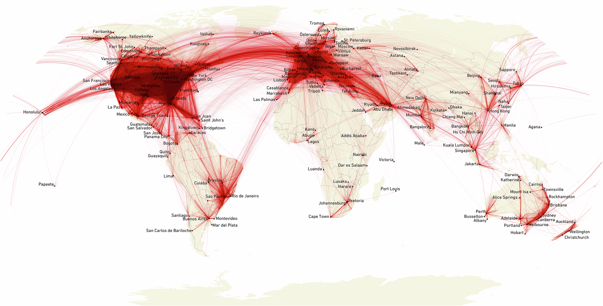 Map: Flight tracker data of private jets shows heavy traffic around North America, as well as Europe, and parts of Asia and South America.