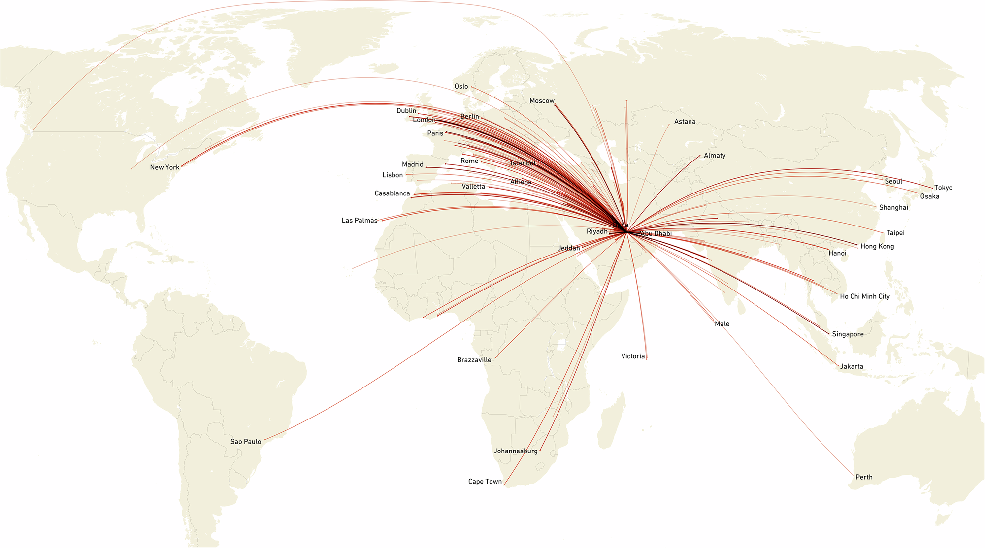 Map of all private flights to the 2022 FIFA World Cup.