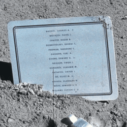 A plaque on the Moon commemorating fallen astronauts and cosmonauts. 