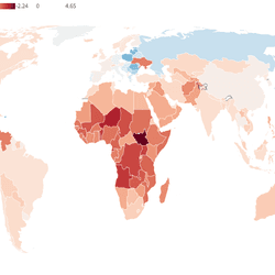 world map colored according to population growth rates in different countries