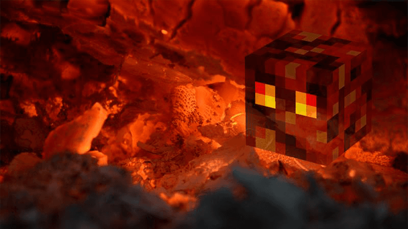 A Minecraft blockhead in fire slime.