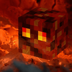 A Minecraft blockhead in fire slime.