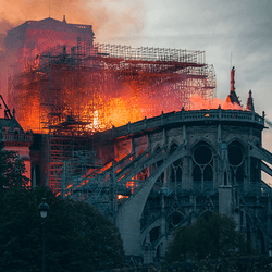 Notre Dame burning.