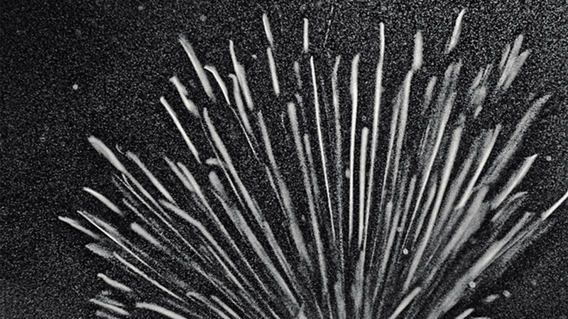 Particle tracks in a cloud chamber.