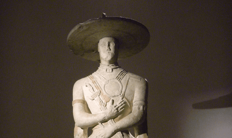 A limestone statue of a Picene warrior, dated to around the 6th century BCE. at the Chieti Museum in Italy