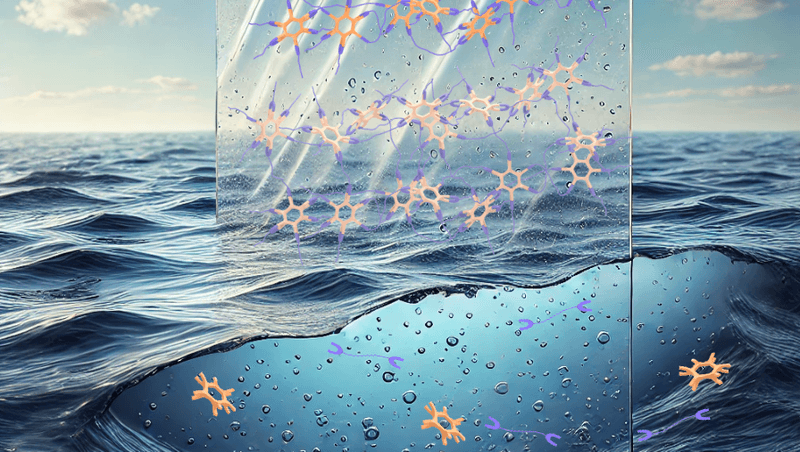 An artist's rendition of a sheet of the new plastic alkyl SP2 dissolving on exposure to salt water.