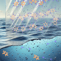 An artist's rendition of a sheet of the new plastic alkyl SP2 dissolving on exposure to salt water.