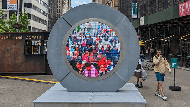 A livestream of Dublin on a circular screen in New York.