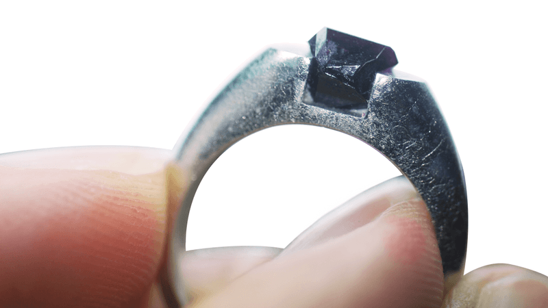 a ruby grown from a ruby seed embedded in a platinum ring