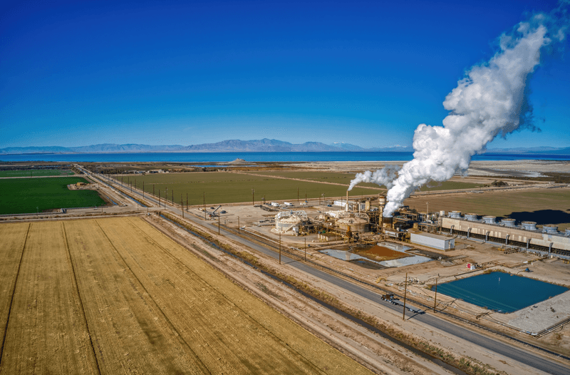 Aerial View of a geothermal Energy Plant in the Imperial Valley of California near the Salton Sea. 