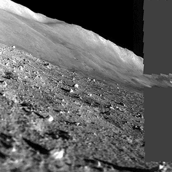 Mosaic images of the lunar surface taken by SLIM's MBC immediately after landing (right) and when it woke up after power was restored (left). 