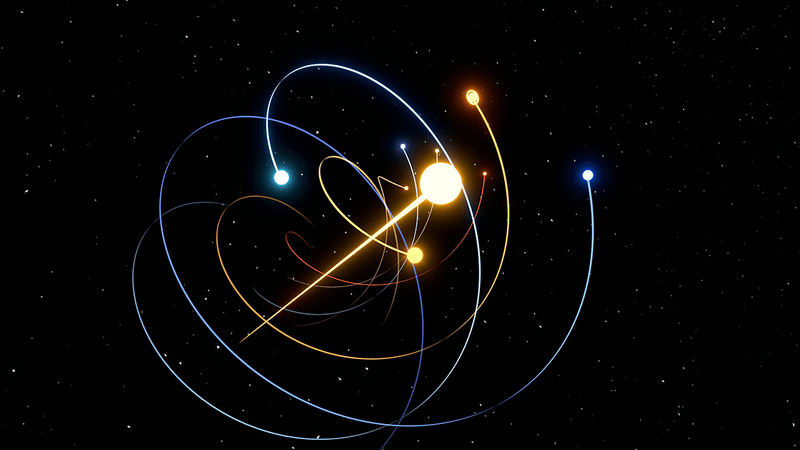 3D representation of the solar system heading through space.