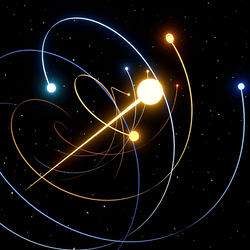 3D representation of the solar system heading through space.