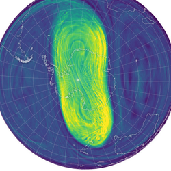 NASA model of the potential vorticity in the stratosphere over Antarctica on August 5, 2024.