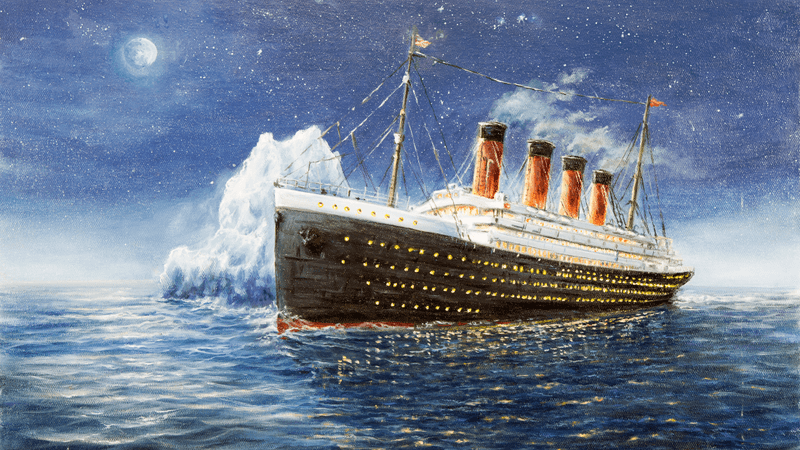 a painting of the titanic at sea at night