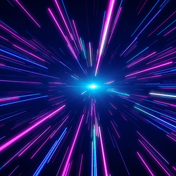 Light emitting from a dot, representing warp speed.